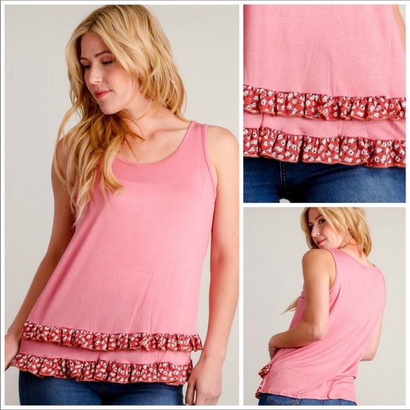 Double Ruffle Pink Tank Top - Picture 2 of 4